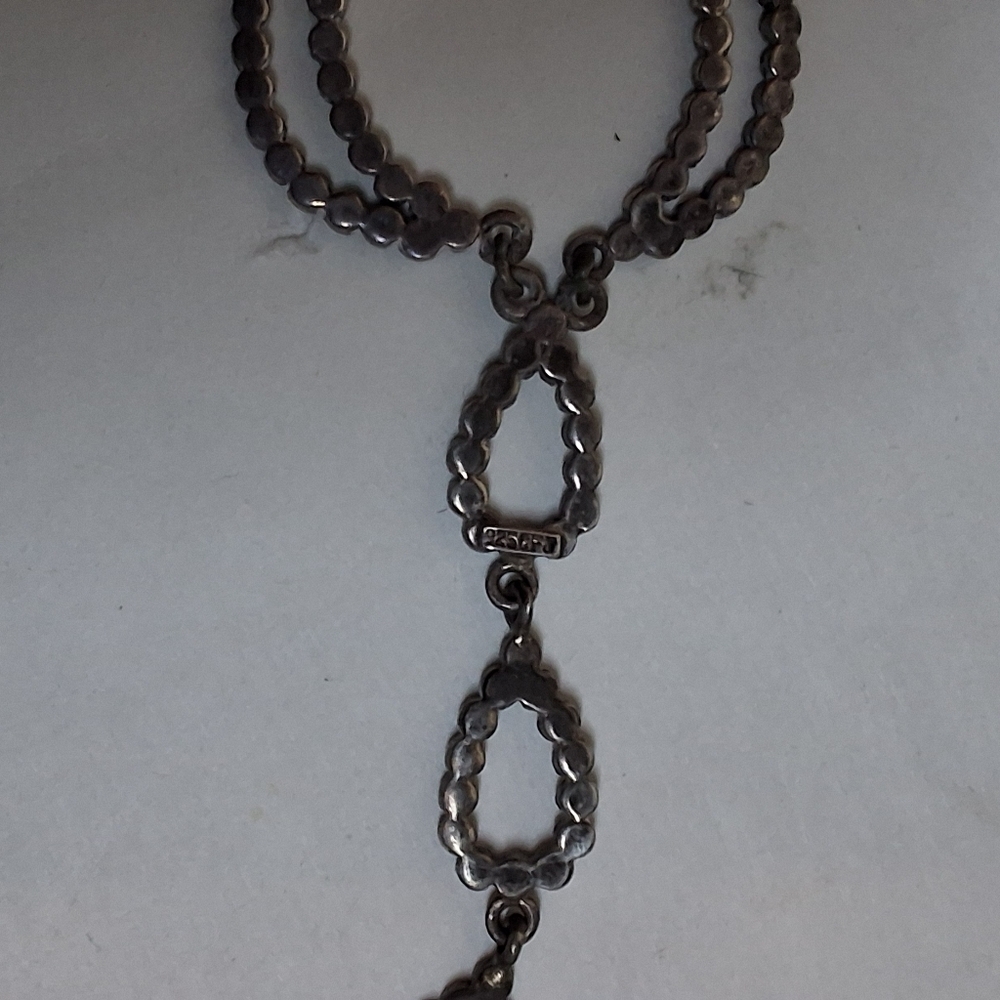 Vintage Marcasite And Sterling Y drop Necklace - Picture 4 of 9